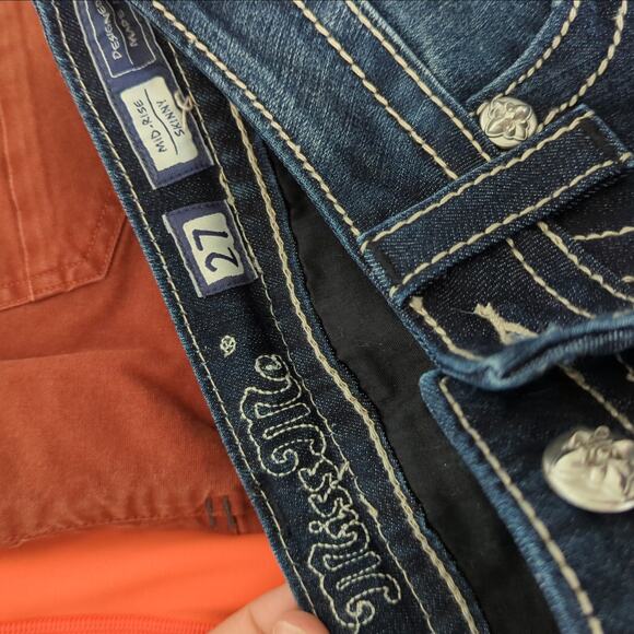 Miss Me Womens Embellished Jeans Size 27 Houndstooth Studded Crystals Skinny Mid - Picture 5 of 9